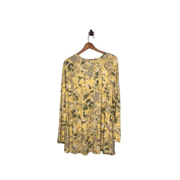 LOGO Lori Goldstein XL Cobblestone Yellow Tie-Dye‎ Long Sleeve Knit Tunic Top - Picture 3 of 5
